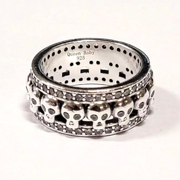 UNISEX King Baby, Queen Baby .925 Sterling silver Skull triple band Pave CZ ring - Picture 2 of 6